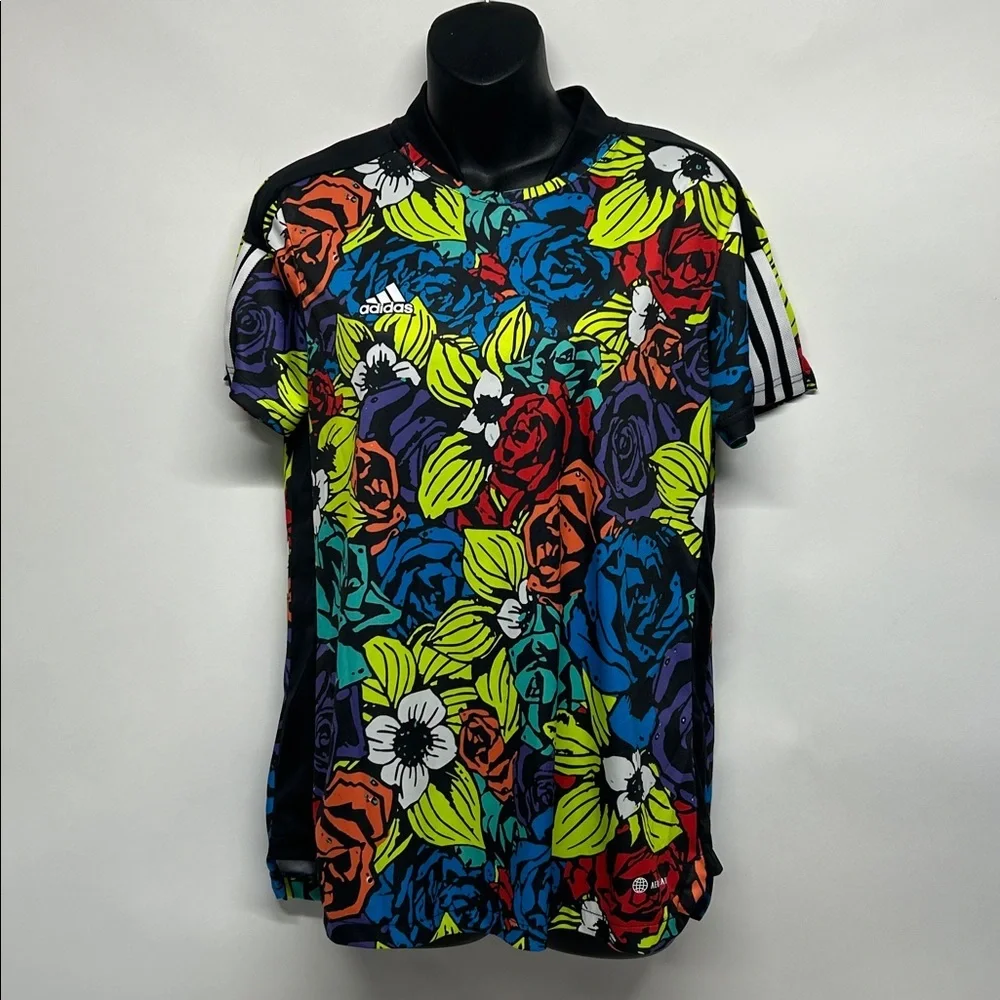Adidas tiro Black and Multicolor Shirt size medium floral soccer jersey kids